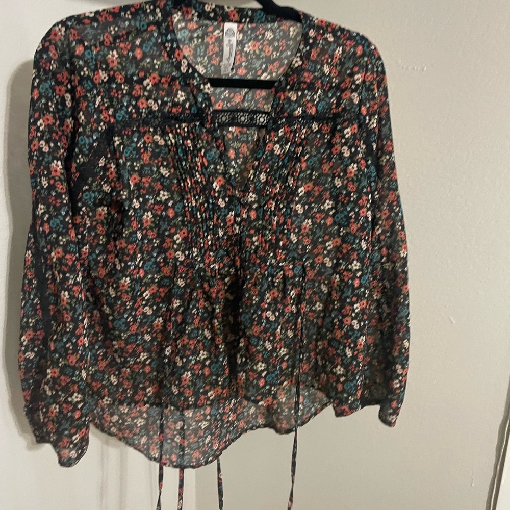 American Rag Floral Sheer Blouse - Black and Pink